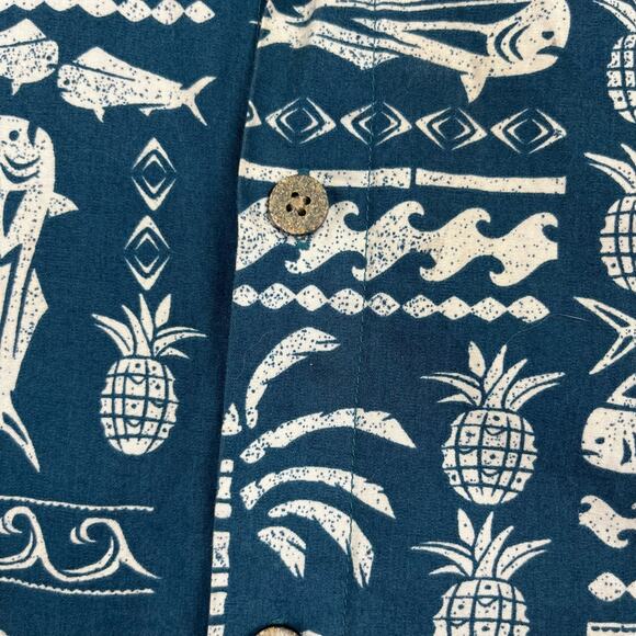 Island Shores Hawaiian Shirt XXL Demi God Moana Fish Pineapple Palm Tree Maui - Picture 7 of 8